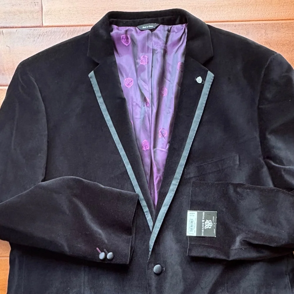 Rock & Republic Black‎ Velvet Suede Sport Coat Mens 48R
